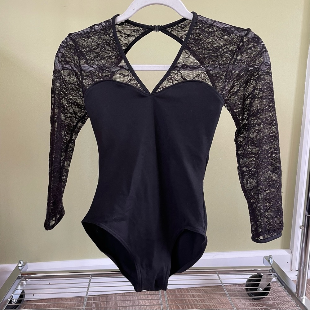 Bloch black mesh 3/4 sleeve leotard size Small